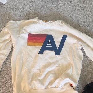 Aviator Nation Cream Sweater with Blue and Red Logo
